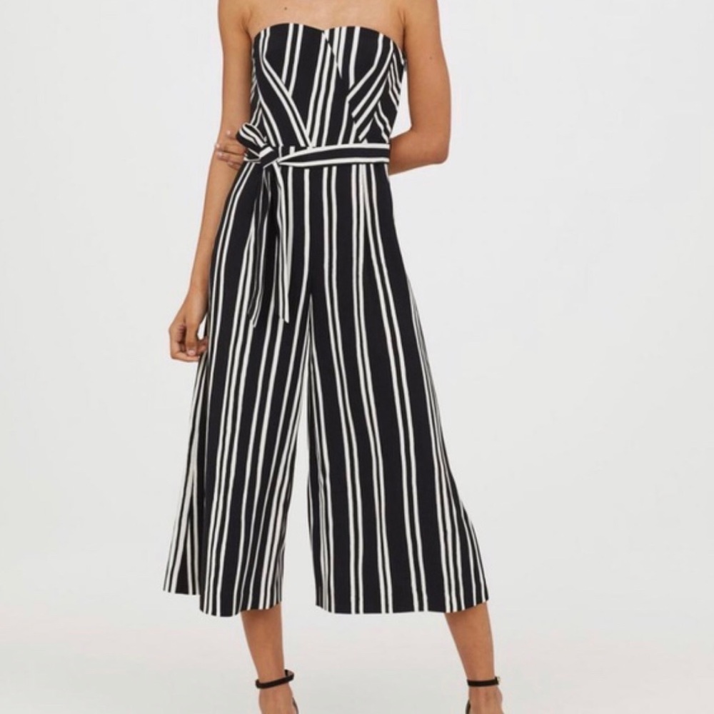 H&M Striped Strapless Jumpsuit